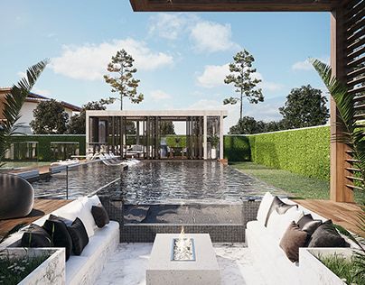 Modern Infinity Pool, Terraced House Living Room, Terrace House Interior Design, Japanese Exterior, Luxury Poolside, Abandoned Mansion For Sale, Water Pavilion, Luxury Pools Backyard, Pool House Designs