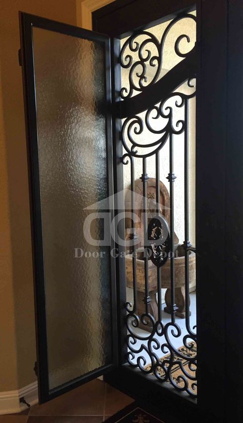 LILY- arch top, operable glass panels, bugs screen, bottom panels, wro – Door Gate Depot House Entrance Doors, Wrought Iron Security Doors, Wrought Iron Doors Front Entrances, Luxury Houses Entrance, Wrought Iron Front Door, Iron Front Door, Iron Entry Doors, Front Door Makeover, Bug Screen