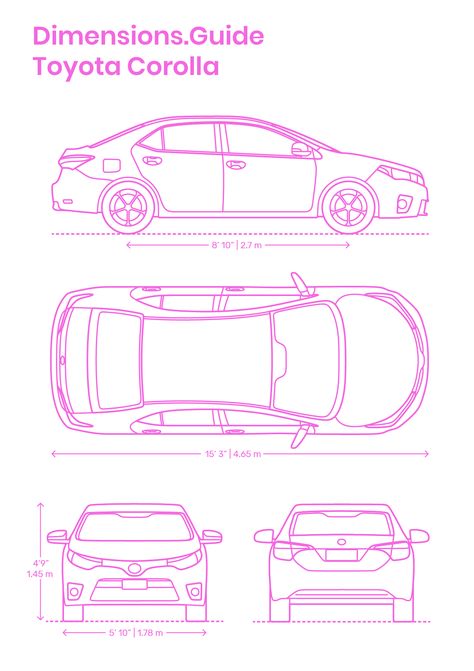 The Toyota Corolla is a globally best-selling car line of compact sedans produced by since 1966. Named after the Latin for ‘small crown’ the Corolla is known for being comfort and efficiency. The Toyota Corolla is 15’3” | 4.65 m in length, 5’10” | 1.78 in width, and has a height of 4’9” | 1.45 m. Downloads online #design #cars #toyota #corolla Car Dimensions, 2024 Wishes, Car Symbols, Cars Toyota, Architectural Plan, Small Crown, Car Detail, Design Cars, Cars Suv