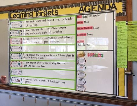 Learning Target Board, Elementary Special Education Classroom Setup, Learning Targets Bulletin Board, Target Classroom, Learning Target Display, Target Boards, Agenda Board, Objectives Board, Physical Education Bulletin Boards