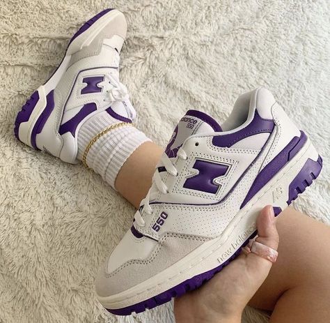 New Balance 550 White, Trendy Shoes Sneakers, Dr Shoes, Pretty Shoes Sneakers, Purple Sneakers, Cute Nike Shoes, Fresh Shoes, Cute Sneakers, Purple Shoes