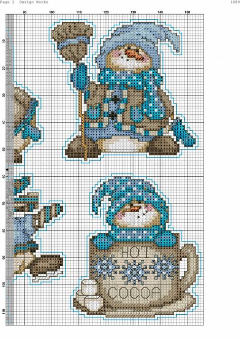 Cocoa Snowmen (Joan Elliott) Design Works 1689 3 of 5 Soda Cross Stitch, Joan Elliott Cross Stitch, Scandinavian Cross Stitch Patterns, Cross Stitch Embroidery Patterns, Embroidery Patterns Ideas, Holiday Cross Stitch, Xmas Cross Stitch, Just Cross Stitch, Winter Cross Stitch