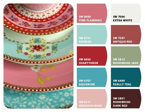 Pink Red Teal Color Palette, Pioneer Woman Paint Colors, Pioneer Woman Color Palette, Sherwin Williams Color Combos, Colors That Go With Red, Christmas Color Palette, Sherwin Williams Colors, House Color Palettes, Color Schemes Colour Palettes