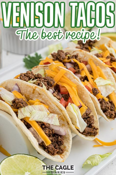 Venison tacos are easy to make at home, making your own taco seasoning blend - this way you can adjust to fit your palate. Who doesn't love tacos, but using venison ground meat instead of beef really takes tacos to a whole other level. Venison Dinner Recipes, Deer Tacos, Venison Tacos, Weekday Dinner Recipes, Taco Meat Seasoning, Southern Dinner Recipes, Ground Venison Recipes, Elk Recipes, Ground Recipes