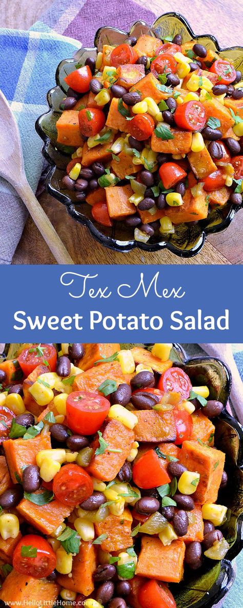 Roasted Sweet Potato Salad, Chili Lime Vinaigrette, Vegetarian Side Dish Recipes, Sweet Potato Salad Recipe, Vegetarian Side Dish, Sweet Potato Salad, Black Beans Corn, Yummy Sweet Potatoes, Roasted Sweet Potato