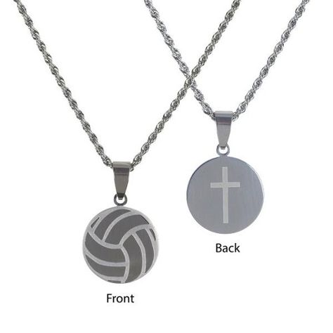 Inspiring necklace for young athlete, features a silhouette sport design on the front and cross design on the back. Stainless steel disc pendant has polished and matte silver finishes. 0.75 pendant on 18 stainless steel rope chain. Carded with Philippians 4:13 Scripture reference. Volleyball Gift Ideas, Volleyball Wallpapers, Volly Ball, Volleyball Drawing, Volleyball Aesthetic, Volleyball Accessories, Volleyball Motivation, Volleyball Necklace, Volleyball Jewelry