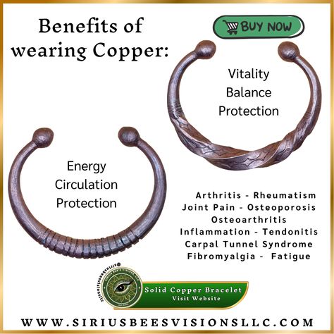 Discover the magic of our Solid Copper Bracelet from Sirius Bee's Visions, LLC! Physically, copper is a metal alloy composed primarily of copper and zinc, offering benefits such as anti-inflammatory properties, improved circulation, and pain relief. Metaphysically, copper is believed to enhance energy flow. Visit our website to purchase your own Solid Copper Bracelet #SiriusBeesVisionsLLC #SolidCopperBracelet #CopperJewelry #M


🌟💫 "Always Bee Sirius About Your Dreams! - Sirius Bee" 🐝💭 Copper Benefits, Copper Bracelets, Carpal Tunnel, Unlock Your Potential, Improve Circulation, Energy Flow, Copper Bracelet, Ancient Wisdom, Healing Properties