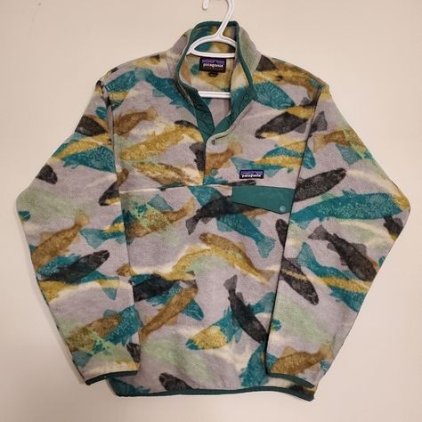 Patagonia synchilla fish print snap fleece Size XS Patterned Fleece, I Am Rich, Fish Pattern, Patagonia Synchilla, Fish Patterns, Fish Print, Christmas Wishlist, Granola, Patagonia