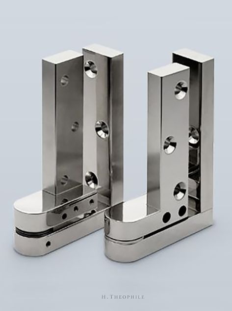 Unique and Modern Hinges. Custom Hardware Solutions by H. Theophile. This pivot hinge is fully customizable to fit each unique project and is tailored to fit the requirements of each door. For use on interior doors, entry doors, front doors, closet doors, and pantry doors. Can be adapted for use on kitchen cabinets and bathroom vanities. See more pivot hinges and customizable hardware by clicking through to H. Theophile's online catalog. Bathroom Door Design, Entry Door Designs, Doors Entry, Pivot Hinge, Kitchen Shelf Decor, Pantry Doors, Door Fittings, Concealed Hinges, Pivot Doors