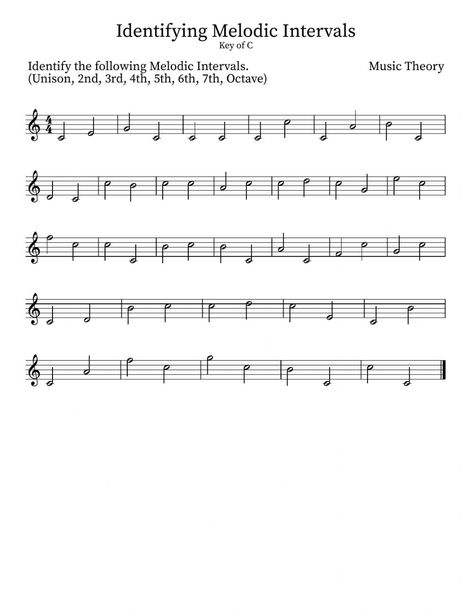 Identifying Melodic Intervals worksheet Sight Reading, Music Theory Worksheets, Solfege, Music Worksheets, Music Class, Teaching Music, Music Theory, Sheet Music, Piano