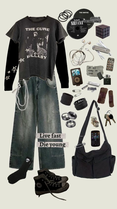 Aesthetic Emo Clothes, Teenage Dirtbag Outfit Grunge, Alternitive Aesthetic, Punk Skater Aesthetic, Edgy Streetwear Outfit Ideas, Grunge Skater Aesthetic Outfits, Emo Skater Outfits, Outfit Ideas Skater, Baggy Clothes Outfit Aesthetic