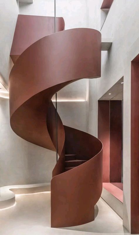 Swirly Staircase, Staircase Design Round, Staircase With Landing, Cool Stairs, Round Staircase, Helical Staircase, Indoor Staircase, Architectural Aesthetic, Round Stairs