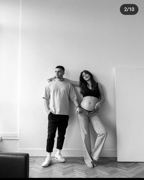 Edgy Maternity Shoot Couple, Maternity Studio Photoshoot With Kids, Editorial Maternity Shoot Couple, Black And White Pregnancy Announcement, Family Studio Maternity Shoot, Alternative Maternity Shoot, Grunge Maternity, Studio Pregnancy Announcement, City Maternity Shoot