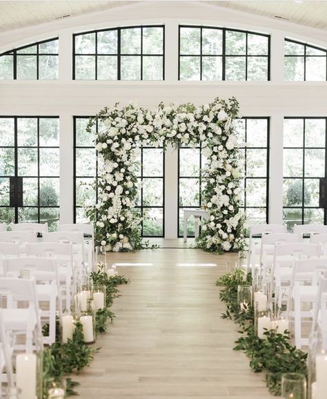 Ceremony Backdrop Indoor, Wedding Aisles, Floral Arch Wedding, Indoor Wedding Ceremonies, Aisle Flowers, Wedding Arch Flowers, Arch Flowers, East Coast Wedding, Wedding Altars