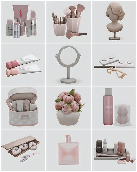 Sims 4 Vanity Essentials CC Finds The Sims 4 Cc Make Up Collection, Make Up Clutter Sims 4 Cc, Cc Furniture The Sims 4, Sims 4 Custom Furniture, Sims 4 Make Up Decor, Bathroom Decor Cc Sims 4, Sims 4 Cc Furniture Clutter Makeup, Decorations Cc Sims 4, Sims 4 Cc Vanity Set