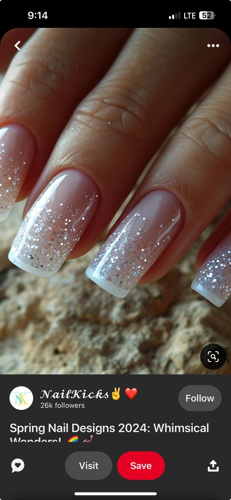 Wedding Nails White Glitter, Wedding Nails For Bride White Sparkle, Wedding Day Nails Glitter, Mother Of The Groom Nails Ideas, Bride Nails Wedding Elegant French Ombre, Wedding Nails French Ombre Glitter, Bride's Nails Wedding, Nails For Bride Wedding Day, Maid Of Honor Nails Ideas