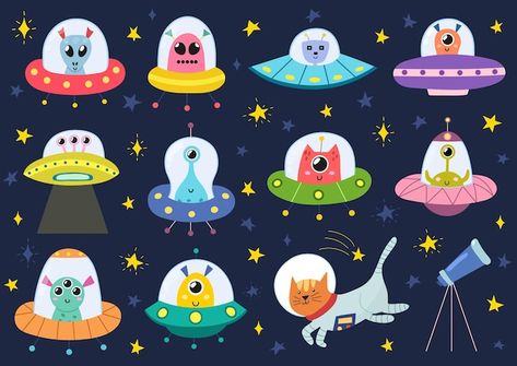 Vector cute aliens in spaceships collect... | Premium Vector #Freepik #vector #alien #monster #collection #set Cute Aliens, Alien Vector, Alien Crafts, Adventure Print, Alien Spaceship, Arte Alien, Cute Alien, Space Aliens, Origami Crafts Diy