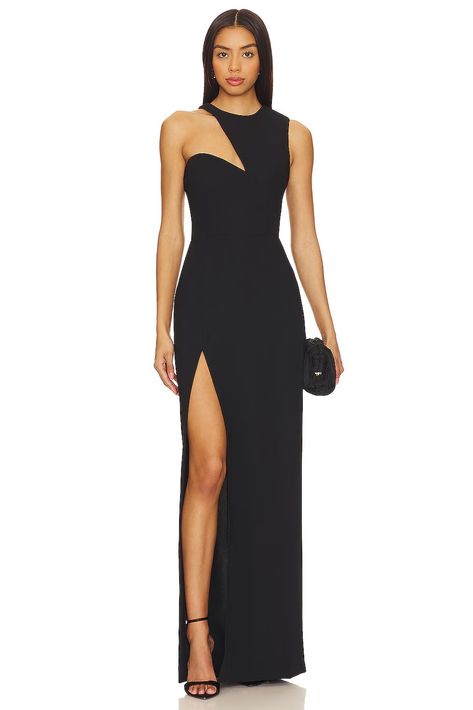 Amanda Uprichard X REVOLVE Gilda Gown in Black | REVOLVE Manhattan Lifestyle, Floral Evening Dresses, Luxe Clothing, Amanda Dress, Parsons School Of Design, Asymmetric Neckline, Amanda Uprichard, Asymmetrical Neckline, Dress Inspo