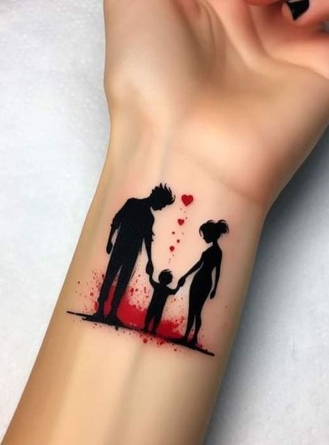 Family love tattoo ideas Family Tato, Family Love Tattoo, Wrist Tattoos Family, Dad Daughter Tattoo, Tattoo For My Son, Love Tattoo Ideas, Amor Tattoo, Mom Dad Tattoo Designs, Family Tattoos For Men