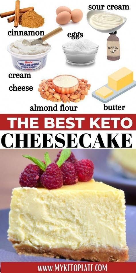 This keto cheesecake recipe with almond flour crust is ultra creamy, smooth, and decadent. Learn how to make the best low carb cheesecake with just 7 ingredients and 10 minutes of prep time. #TastyLowCarbMeals Best Keto Cheesecake Recipe, Best Keto Cheesecake, 1200 Calorie Diet Meal Plans, Postre Keto, Low Carb Cheesecake, Keto Cheese, Keto Cake, Keto Dessert Easy, Recetas Keto