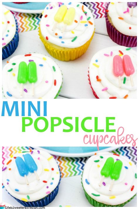 Easy Summer Cupcakes Ideas, Summer Cupcakes Ideas For Kids, End Of School Cupcakes, Summer Cupcake Designs, Popsicle Cupcakes, Summer Cupcakes Ideas, Summer Cupcake, Fancy Deserts, Cupcakes For Kids