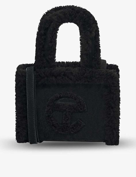 UGG X TELFAR - Logo-embroidered small suede and sheepskin tote bag | Selfridges.com Black Ugg Telfar Bag, Telfar X Ugg, Telfar Black, Telfar Logo, Telfar Bags, Ugg Bag, Telfar Bag, Small Tote, Mini Tote