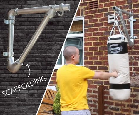 How to Make a Punch Bag Wall Bracket Using Scaffold Poles: 4 Steps (with Pictures) Diy Punching Bag, Boxing Bag Stand, Punching Bag Stand, Heavy Bag Stand, Home Made Gym, Bag Wall, Punch Bag, Diy Dresser Makeover, Tube Clamp