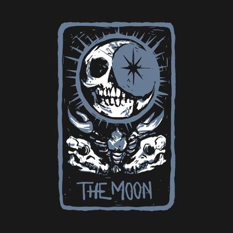 The Moon Skeleton Skull Tarot Card - The Moon Tarot Card - T-Shirt | TeePublic The Fool Skeleton, Tarot Card Moon, Moon Tarot Card, Sun And Moon Tarot, The Sun Tarot Card, Tarot Card Tattoo, Wolf Skull, The Moon Tarot Card, The Sun Tarot