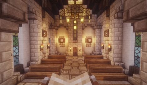 Midevil Minecraft Interior, Minecraft Fantasy House Interior, Minecraft Light Fixtures, Medieval Church Minecraft, Minecraft Church Interior, Minecraft Lighthouse Ideas, Minecraft Library Interior, Minecraft Lighthouse, Interior Minecraft