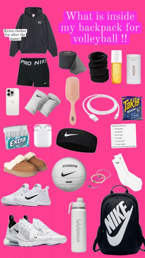 #Volleyball Sports Bag Essentials, Cute Volleyball Outfits, Vollyball Outfits, Volleyball Outfit, Volleyball Bag, Volleyball Gear, Volleyball Tournaments, Volleyball Inspiration, Volleyball Tips