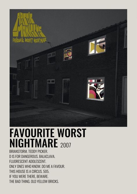 Arctic Monkeys Album Cover, Favourite Worst Nightmare, Album Prints, Minimalist Music, Music Poster Ideas, Vintage Music Posters, Album Posters, Polaroid Posters, Film Posters Minimalist