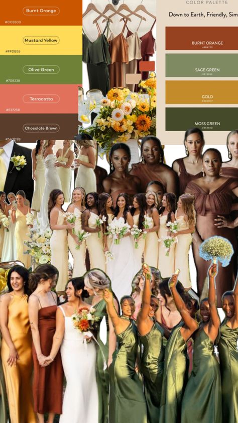 Yellow, Green, Burnt Orange/Brown/ Terracotta Wedding Colors Melanin Wedding Colors, Terracotta Wedding Colors, Rusting Wedding, Wedding Color Combinations, Orange Palette, Burnt Orange Weddings, Terracotta Wedding, Color Schemes Colour Palettes, Wedding 2025