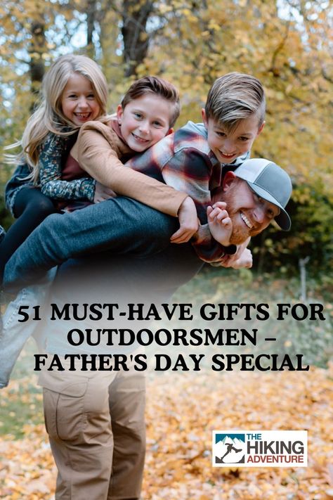 smiling man hiker carrying his three kids at his back Gifts For Outdoorsmen, Outdoorsy Man, Outdoorsy Men, Gifts For Hikers, Father's Day Specials, Father And Son, Practical Gifts, In Nature, Outdoors Adventure