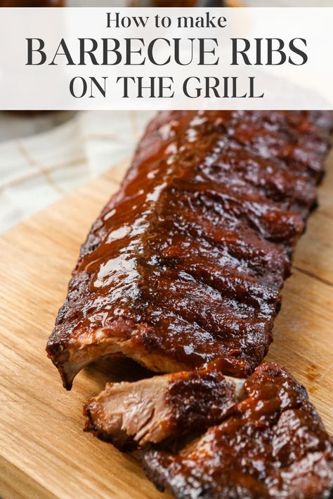 Barbecue Ribs recipe on the Grill Bbq Ribs On The Grill Recipe, Bbq Rib Marinade Recipes, Bbq Pork Back Ribs Grill, Ribs On Bbq Grill, Rib Rubs For Grilling, Pork Side Ribs Bbq, Barbecue Recipes Grill Meat, Barbecued Ribs On The Grill, Ribs On Flat Top Grill