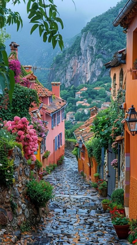 Cobblestone Street, European Village, Beautiful France, Village Photos, Colorful Houses, Countryside Vacation, Colorful Places, Village Photography, Peace And Quiet