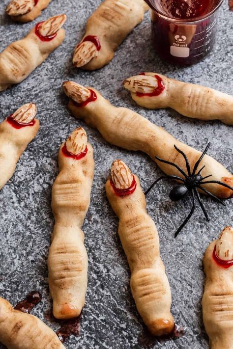 Best Witch Finger Cookies for Halloween Parties - Celebrations at Home Mini Muffin Appetizers, Halloween Finger Cookies, Cookies For Halloween, Witch Finger Cookies, Halloween Finger Foods, Witch Cookie, Finger Cookies, Witches Fingers, Shortbread Recipes