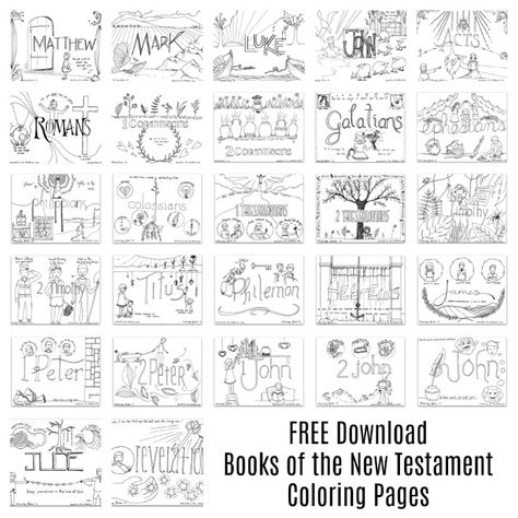 Use the link below to download all 27 coloring pages we’ve created for the books of the New Testament. This file contains all the files in one PDF document (27 pages long). If you prefer, you… Books Of The Bible Coloring Pages, Books Of The Bible Printable Free, New Testament Coloring Pages, 66 Books Of The Bible, Bible Education, Free Bible Coloring Pages, Bible Coloring Sheets, Kid Summer, New Testament Books