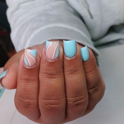 A beautiful baby blue 🩵🤍 Blue Baby Shower Nails, Baby Shower Nails Boy, Shower Nails, Baby Shower Nails, Blue Baby Shower, Blue Baby, Short Nails, Baby Blue, Baby Shower