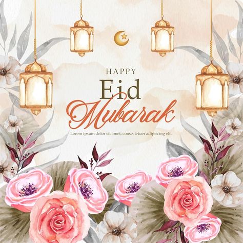 Eid mubarak greeting card watercolor wit... | Premium Vector #Freepik #vector #watercolor #floral #card #hand-drawn Eid Mubarak Dpz, Eid Art, Eid Mubarak Design, Eid Mubarak Pic, Eid Wallpaper, Ied Mubarak, Eid Mubarak Wallpaper, Eid Quotes, Eid Mubarak Greeting