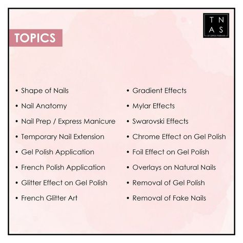 Grab our Gel Polish Nail Kit and get free training for 2 days absolutely free under the guidance and mentorship of brilliant nail techs of The Nail Art SchoolVarious and varied topics of Gel Polish Nail Art will be taught and shared with you to enrich and enhance your art skills in performing nail art for your clients as well as for youBuy our kit nowFor more information kindly Contact us on 8080008987 Academy at MumbaiBengaluruKolkata TheNailArtSchool GelPolishKit Theory Of Nail Art, Nail Tech Information, Nail Tech Tips For Clients, Nail Training School, Nail Art Theory, Nail Tech Training, Nail Tech School Notes, Nail Tech School Student, Nail Tech Notes