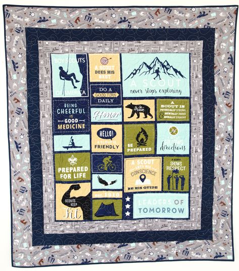 A Scout Is – Panel Quilt + FREE Pattern! – Riley Blake Designs Eagle Scout Quilt, Eagle Ceremony, Eagle Scout Ceremony, Eagle Scouts, T Shirt Quilts, Tshirt Quilt, Riley Blake Fabric, Pinewood Derby, Eagle Scout