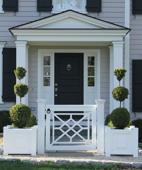 177 - New Canaan Ct - Chippendale Gate Porch Gate Design, Front Porch Gate, Porch Gate, Garden Gates And Fencing, Garden Gate Design, Front Yard Decor, Screened In Deck, Custom Gates, Gates And Fences