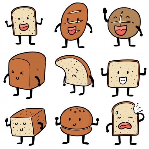 Bread Cartoon Drawing, Cute Bread Cartoon, Bakery Character, Bread Character, Cartoon Bread, Bread Icon, 60s Cartoons, Fun Drinking Games, Minimalist Kids