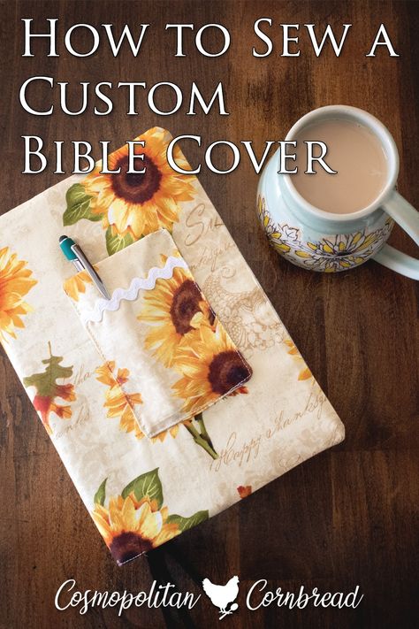 You can make a cloth bible cover to perfectly fit your own bible. This article includes a how-to video, taking you through the entire process. #biblecover #DIYbiblecover #clothbiblecover #sewabiblecover #howtomakeabiblecover Quilt Book Cover, Cosmopolitan Cornbread, Make A Book Cover, Custom Bible Cover, Bible Cases, Bible Bag, Fabric Book Covers, Book Cover Diy, Custom Bible