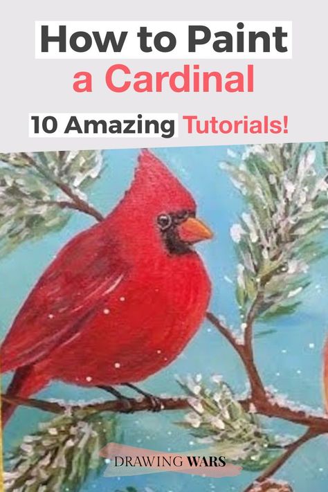 Painting A Cardinal, Painting Cardinals, How To Paint Cardinals, Painted Cardinal, How To Paint A Cardinal, Winter Step By Step Painting, How To Draw A Cardinal, Easy Cardinal Painting, Step By Step Christmas Painting