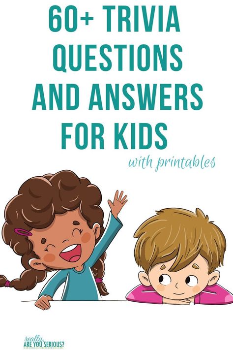 60+ Trivia Questions and answers for kids with printables; perfect for family game night, road trips and more! | #trivia #printable #kidstrivia #qanda #QA Family Trivia Questions, Road Trip Kids, Kids Quiz Questions, Trivia Questions For Kids, Trivia Tuesday, Questions For Kids, Night Road, Kids Questions, Jeopardy Game