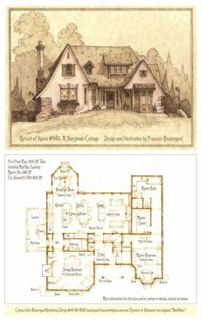 Fairytale Cottage Floor Plans, English Cottage Floor Plans, Storybook Homes Plans, Storybook Cottage House Plans, Perspective Portrait, Cottage Floorplan, Rectangle House Plans, Cottage Blueprints, Storybook House Plan