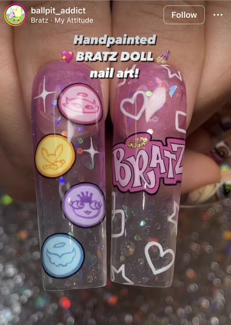 Bratz Doll Nails Design, Bratz Doll Nails, Bratz Nails Art, Bratz Nails Design, Bratz Nails, Character Nails, Cartoon Nails, Birthday Things, Themed Nails