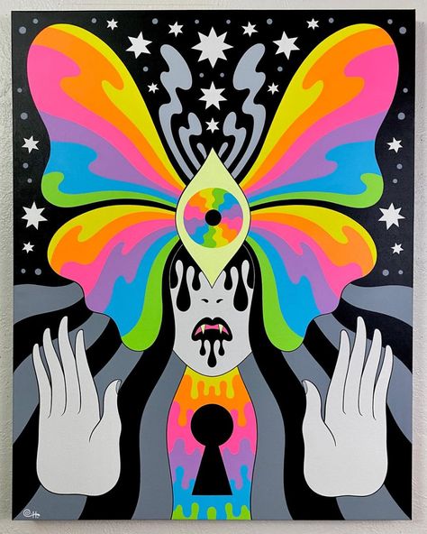 Oliver Hilbert, Tropical Goth, Oliver Hibert, Neon Colour Palette, Trippy Drawings, Psychadelic Art, Trippy Painting, Hippie Painting, Unique Drawings