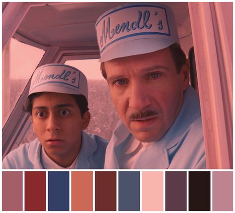 The Grand Budapest Hotel (2014) Dir. Wes Anderson Cinematography: Robert Yeoman Production Design: Adam Stockhausen Wes Anderson Cinematography, Wes Anderson Color Palette, Color In Film, Wes Anderson Style, Movie Color Palette, The Grand Budapest Hotel, Photography Ideas At Home, Wes Anderson Films, Cinema Colours